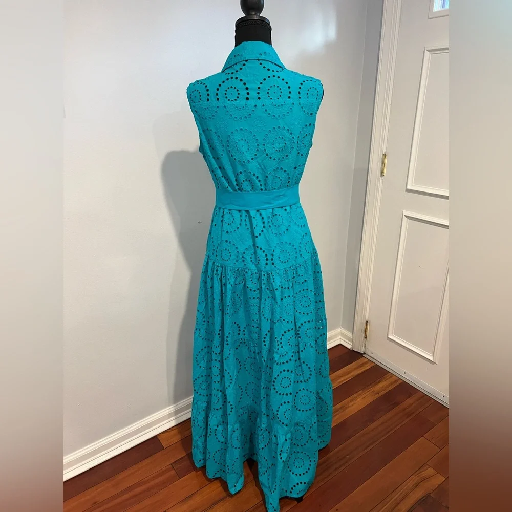 NWOT Lilly Pulitzer ❤️🔥SAMPLE❤️🔥Maxi Teal Sleeveless Eyelet Dress 10 - Picture 9 of 17